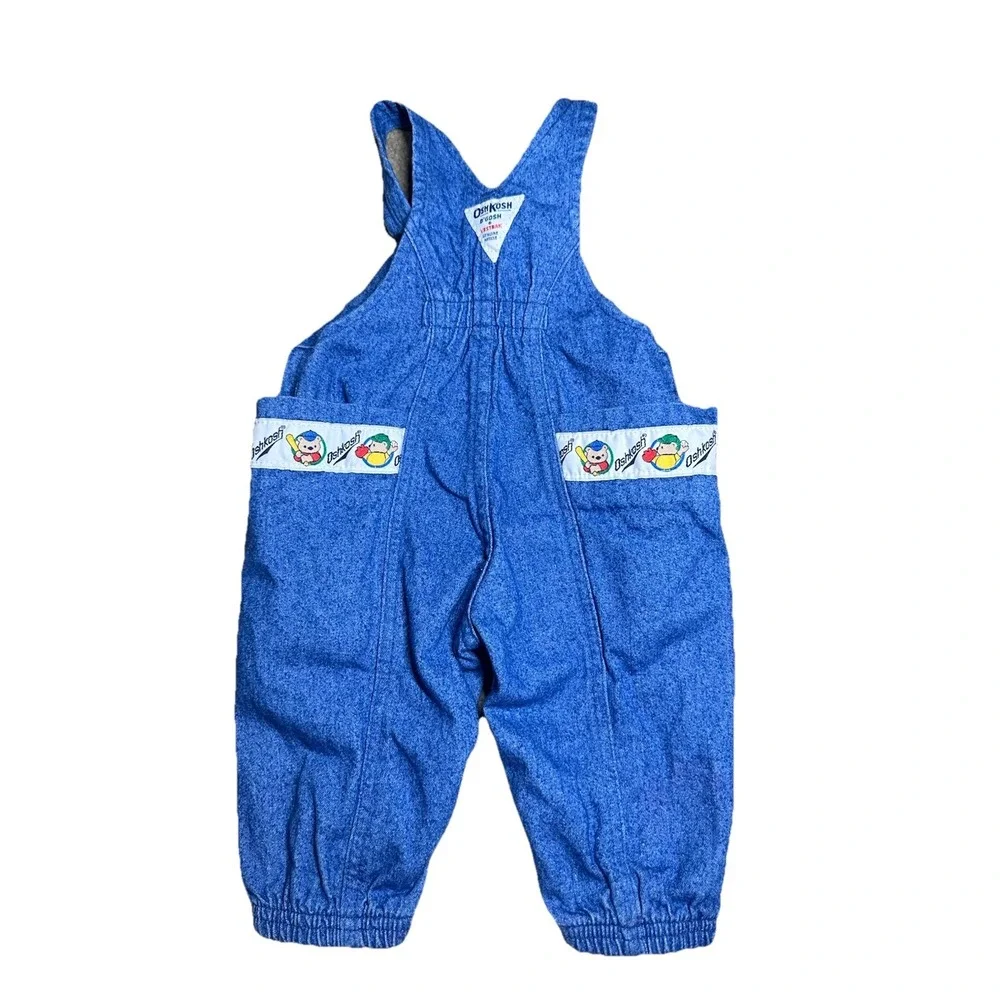 Vintage 80s Oshkosh Bgosh Overalls Denim Osh Kosh Teddy Bear Baseball 3/6 Months